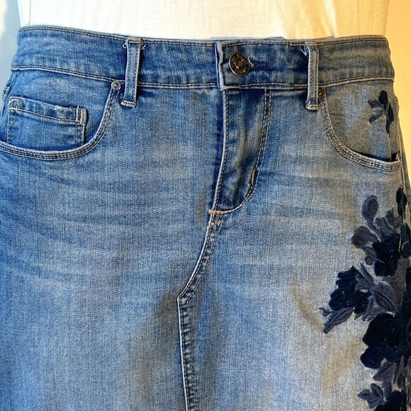 Vintage America SZ 6 Embroidered Blue Jean Denim Wonderland Skirt Boho Western - Picture 7 of 14